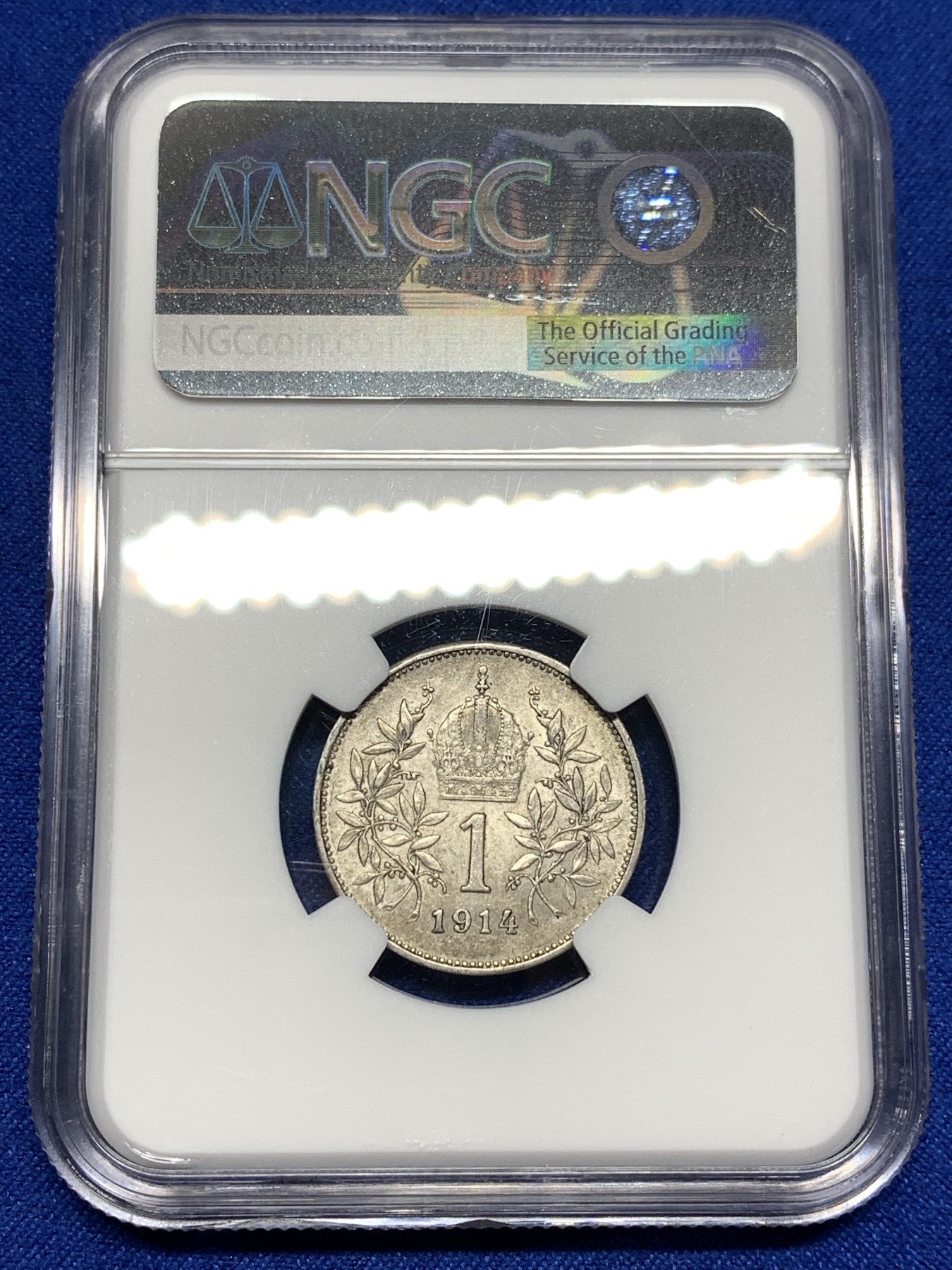 《竞宝斋》第198场-周日，周一 2场 (全场包邮) NGC-AU58 奥地利1914年1克朗银币，1914年好品比15，16年少多了。