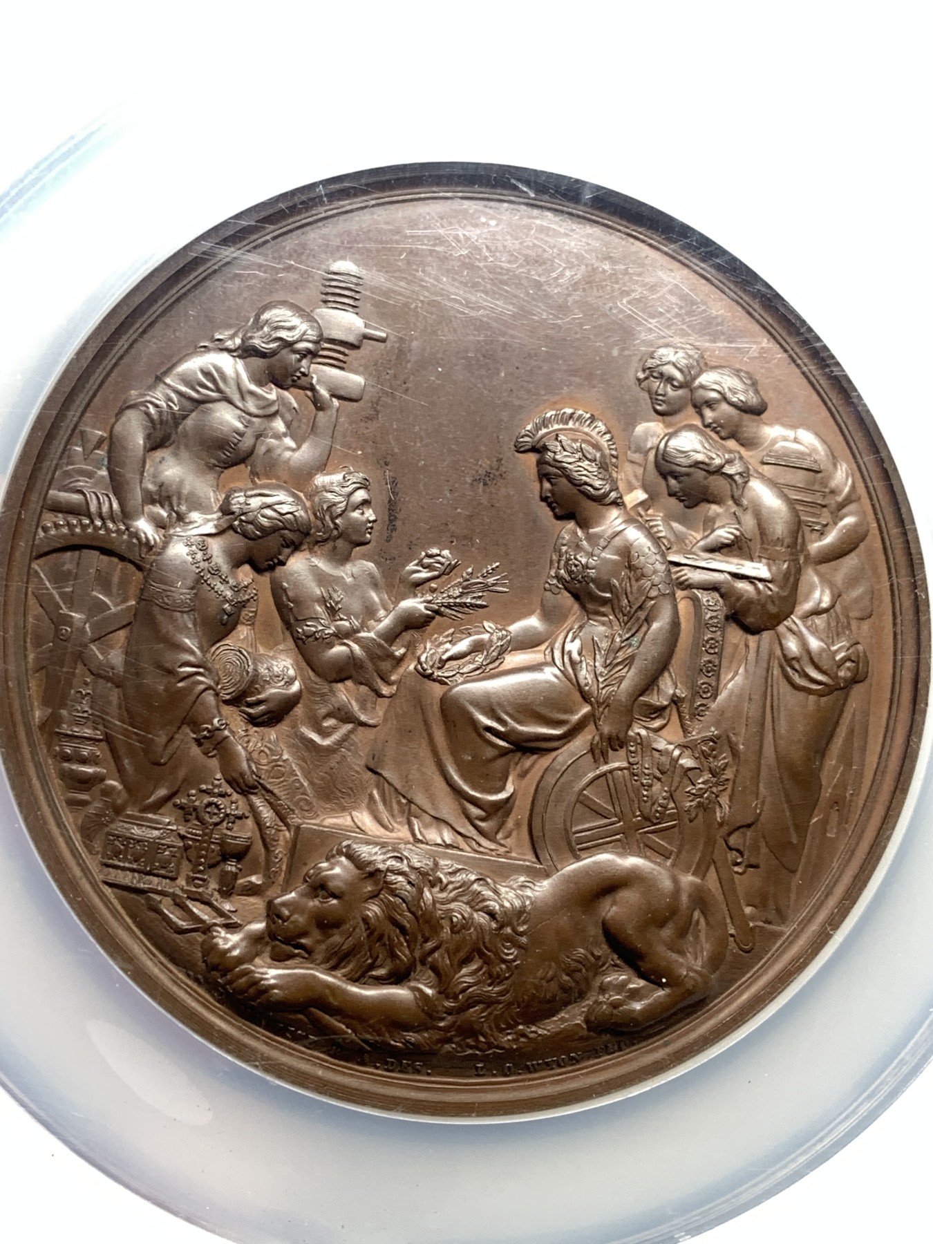 《竞宝斋》第198场-周日，周一 2场 (全场包邮) NGC MS63BN 英国 1862年 世界博览会纪念铜章 伦敦造币局制作 76mm大规格 加厚大盒封装 手感满满 早期英章必备