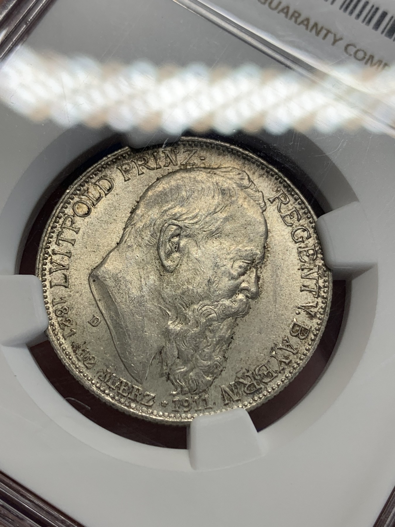 《竞宝斋》第198场-周日，周一 2场 (全场包邮) NGC MS62  1911年德国巴伐利亚摄政王利奥波德2马克银币