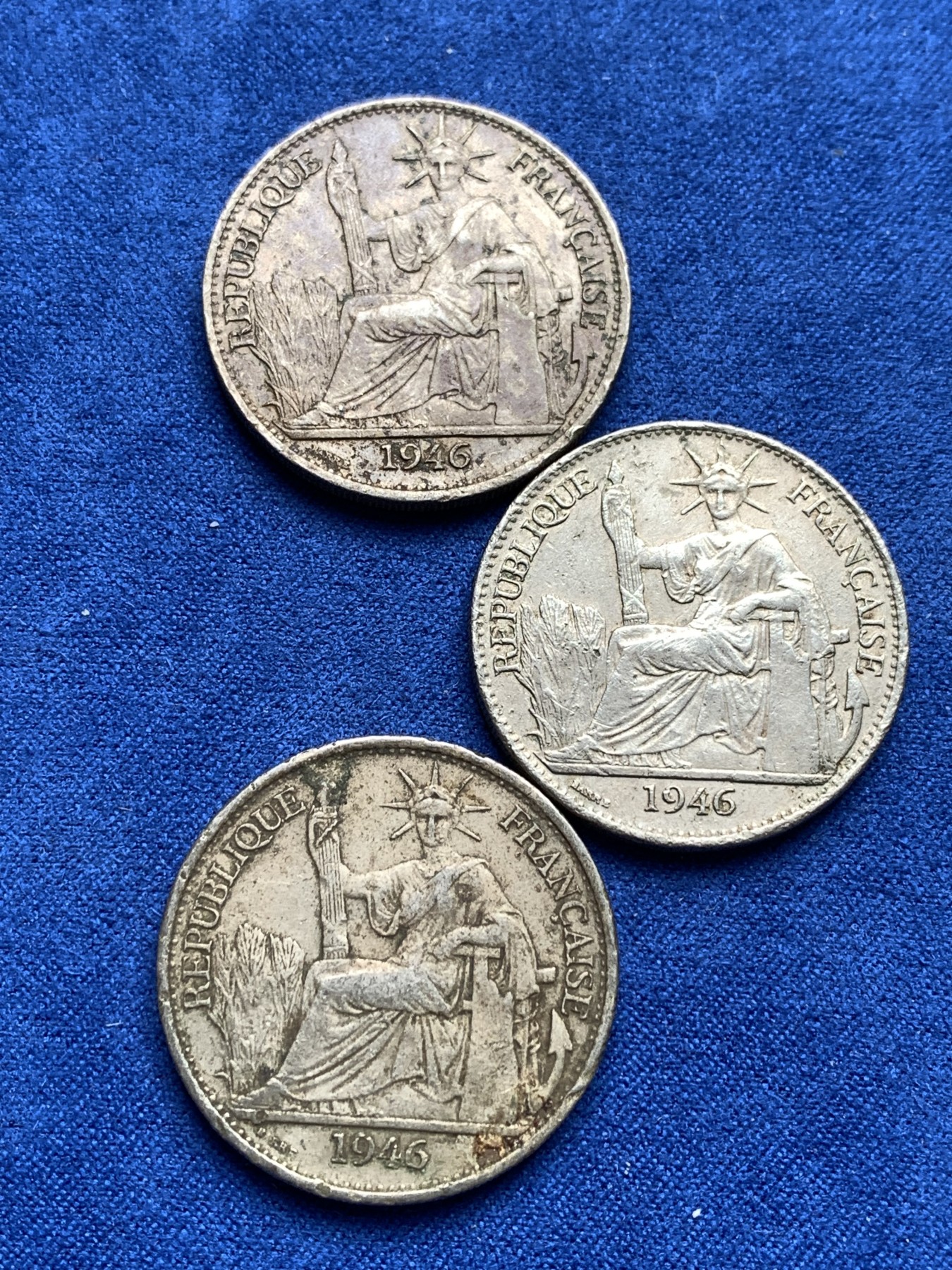 《竞宝斋》第198场-周日，周一 2场 (全场包邮) 3枚一组 法属印支1946年坐洋50分镍币