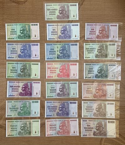 收藏联盟Quantum Auction 第290期拍卖  - 津巴布韦2008年10000-50万亿元19张(包含稀缺筋票10000元) 品相全新UNC 部分为AA冠