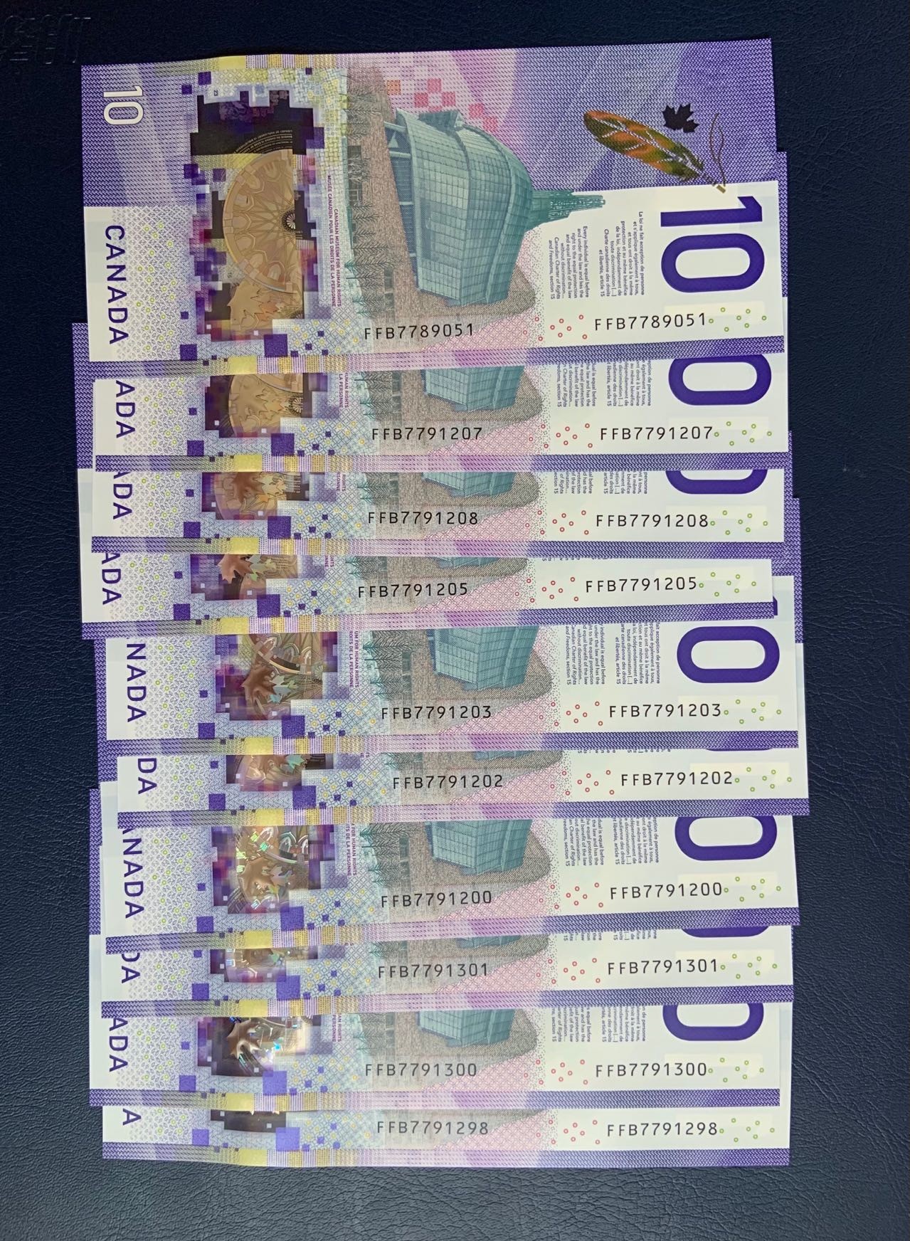 收藏联盟Quantum Auction 第290期拍卖  加拿大2018年10元10张 品相全新UNC 号码无4