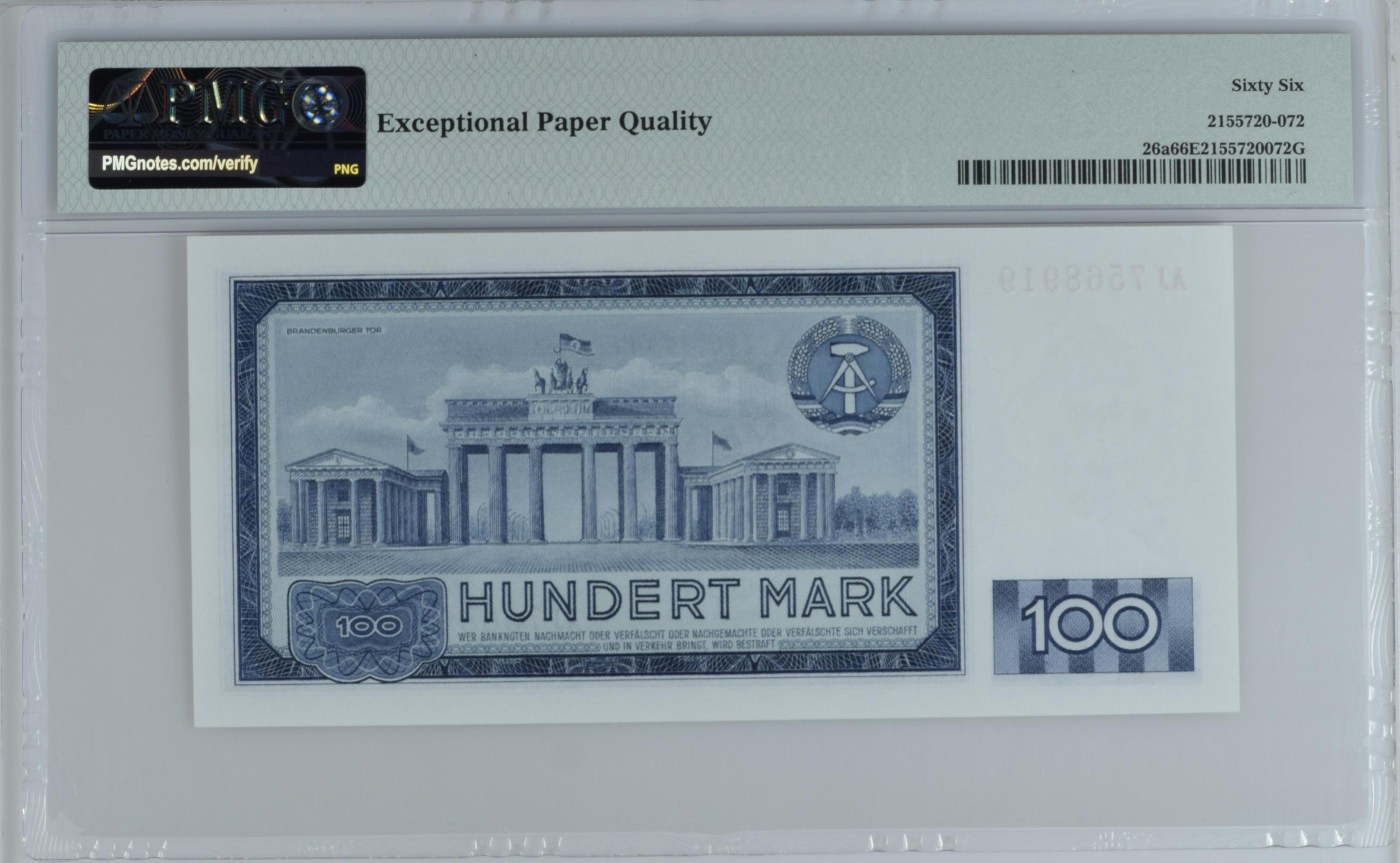 收藏联盟Quantum Auction 第290期拍卖  德国民主共和国1964年100马克 PMG66 号码无47 马克思
