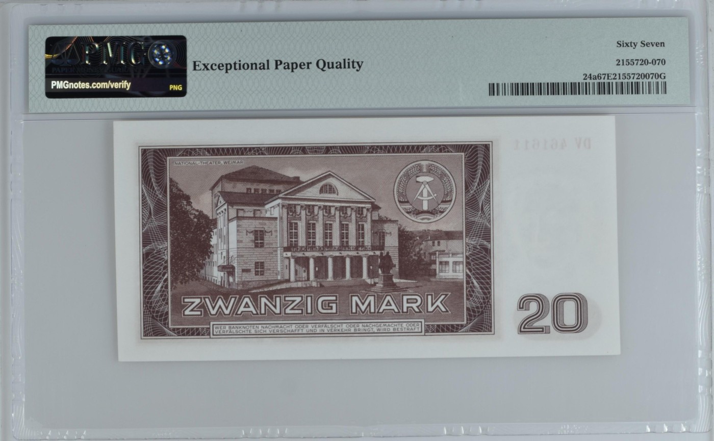 收藏联盟Quantum Auction 第290期拍卖  德国民主共和国1964年20马克 PMG67 