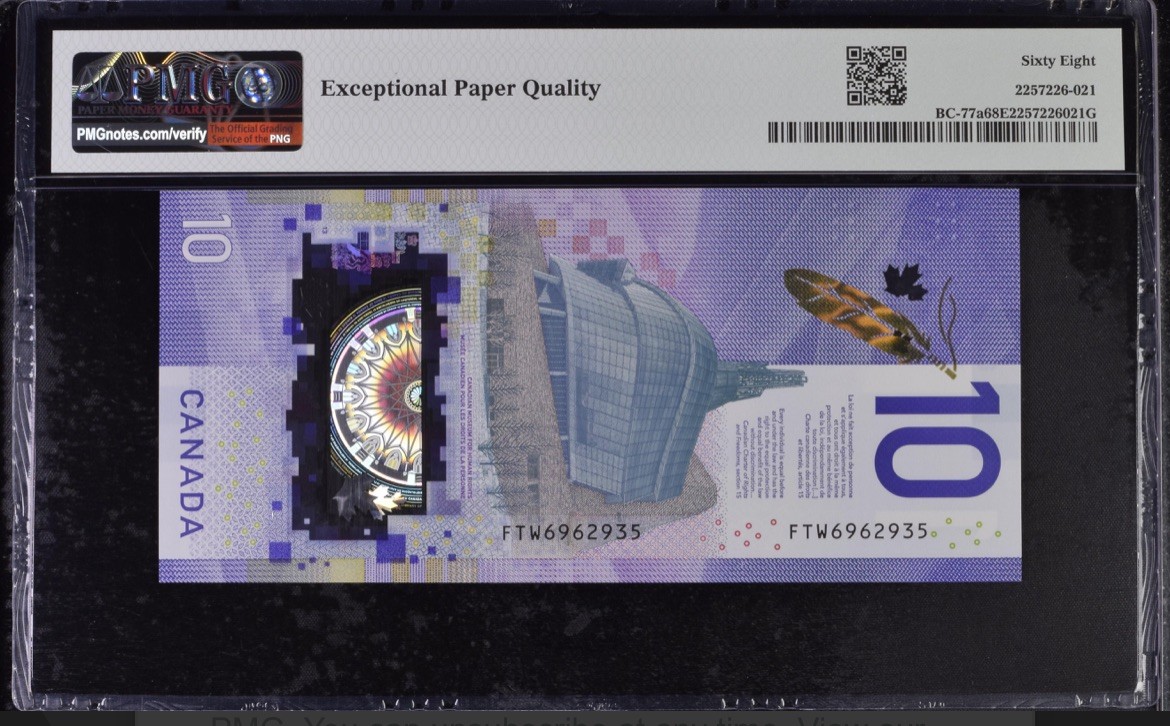 【Blue Auction】✨世界纸币精拍第371期【精】 【FTW首冠 无47】加拿大 2018年10元 PMG68EPQ 超高分