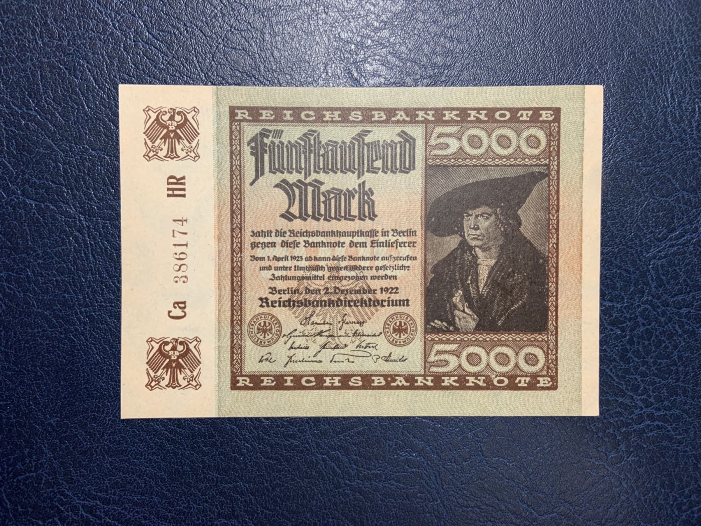 收藏联盟Quantum Auction 第290期拍卖  德国1922年5000马克 品相UNC 