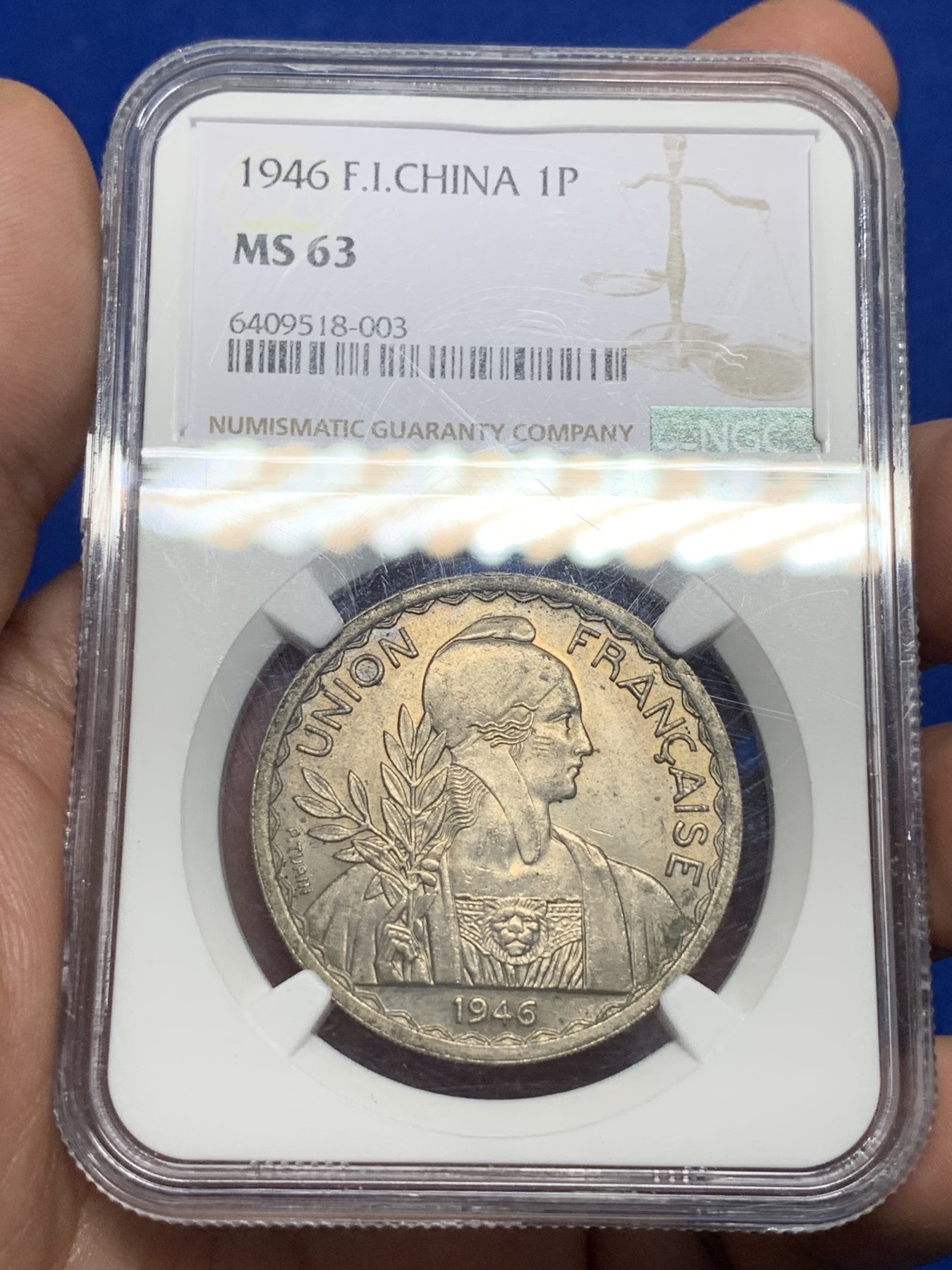 《竞宝斋》第198场-周日，周一 2场 (全场包邮) NGC MS63 法属印支1946年大镍币 安全边 高分稀少品种