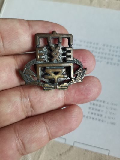 一枚铜制大学帽徽，年代不详，包浆皮克绝对够老，泥金脱落严重，大字右边有刮痕露出铜色，介意慎拍，喜欢的联系，人品高于藏品 - 一枚铜制大学帽徽，年代不详，包浆皮克绝对够老，泥金脱落严重，大字右边有刮痕露出铜色，介意慎拍，喜欢的联系，人品高于藏品