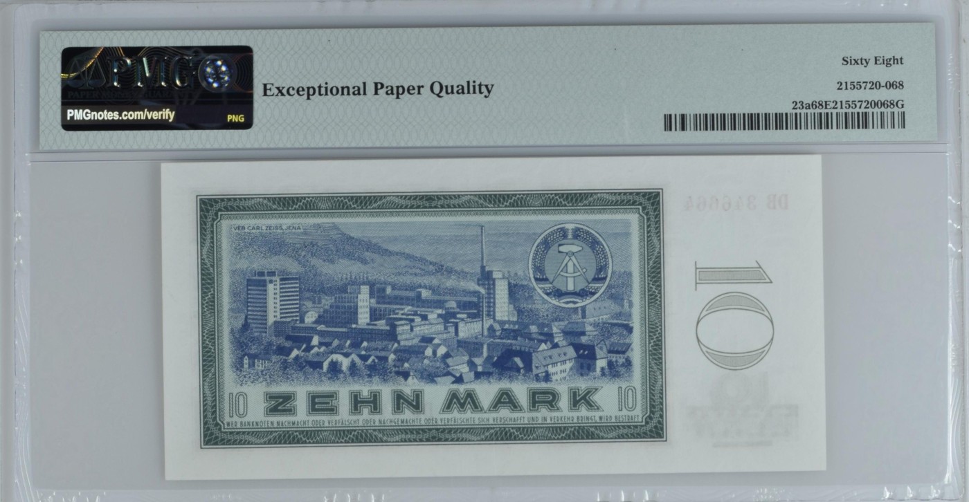 收藏联盟Quantum Auction 第290期拍卖  德国民主共和国1964年10马克 PMG68 诗人席勒 冠军分