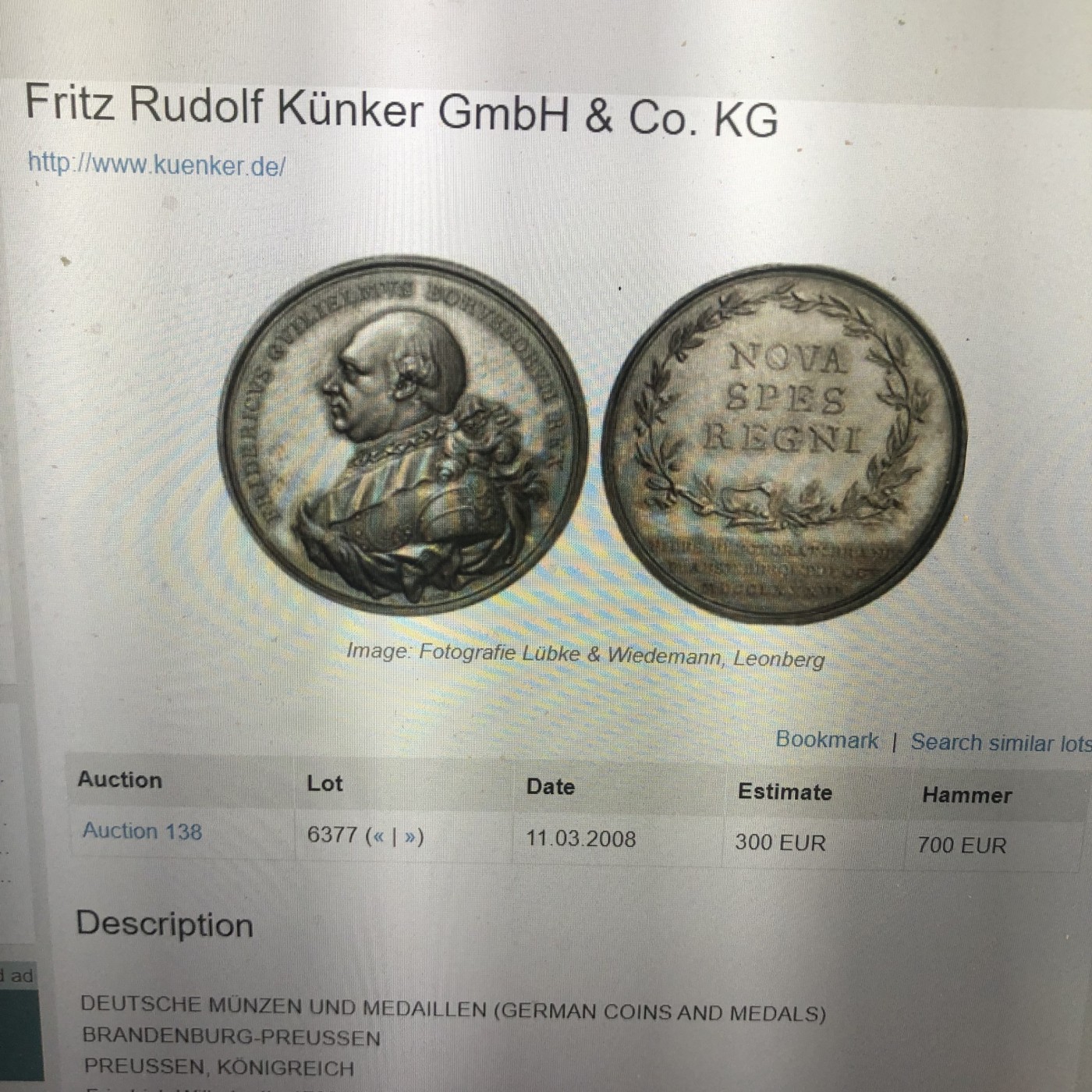 《竞宝斋》第198场-周日，周一 2场 (全场包邮) NGC MS60 德国 普鲁士1786 威廉二世  大银章，登基年份  铭文:向柏林的库尔马克-勃兰登堡致敬 深彩金包浆 状态品种都非常难得 外拍裸章将近7000成交