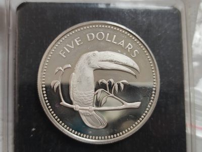 燕姐换藏第59拍 伯利兹1974年精制5元银币