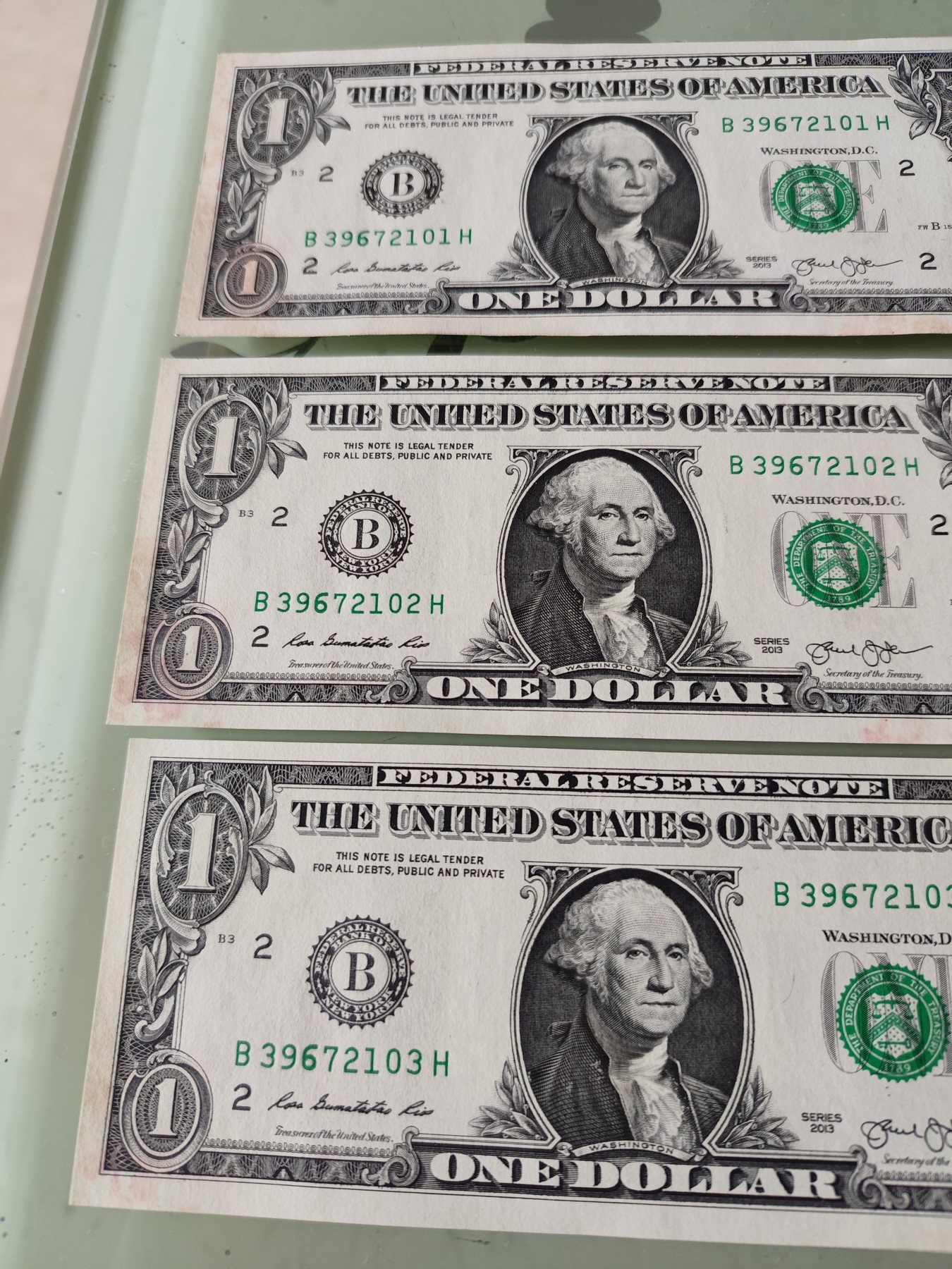 铜币 铜元 古钱币  银币 镍币 纸币 L9 如图  5张连号 美国2013年 B版 纸币 1圆纸钞