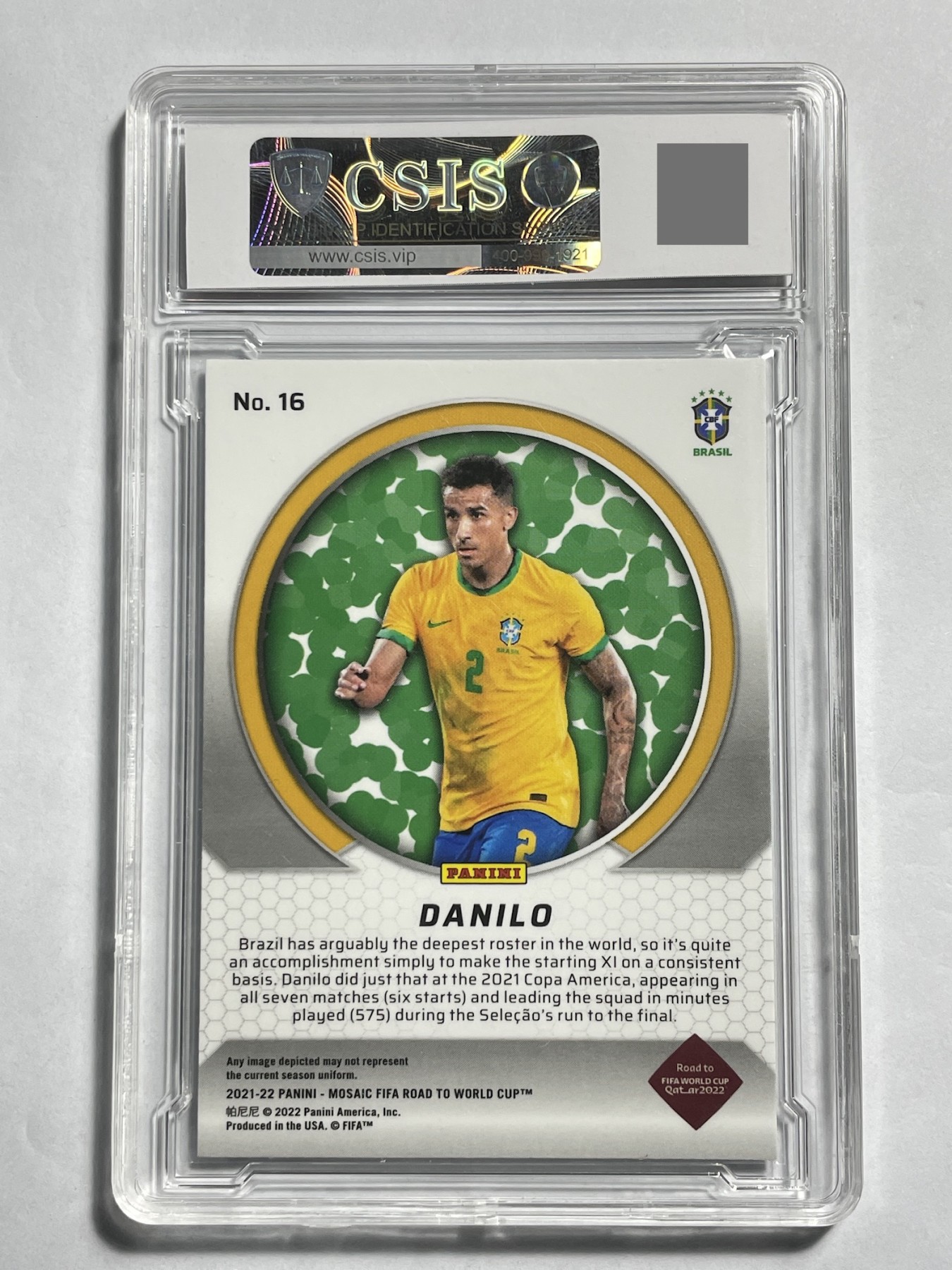 【德藏】·第4期 ·卡牌拍卖 -{ PTCG宝可梦，球星卡 } 全场包邮 2021-22 Panini 马赛克 世界杯之路 巴西 达尼洛 特卡 CSIS 9.5