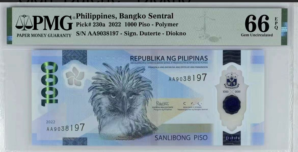 【Blue Auction】✨世界纸币精拍第373期【精】 【获奖钞 AA冠】菲律宾 2022年1000比索 PMG66EPQ