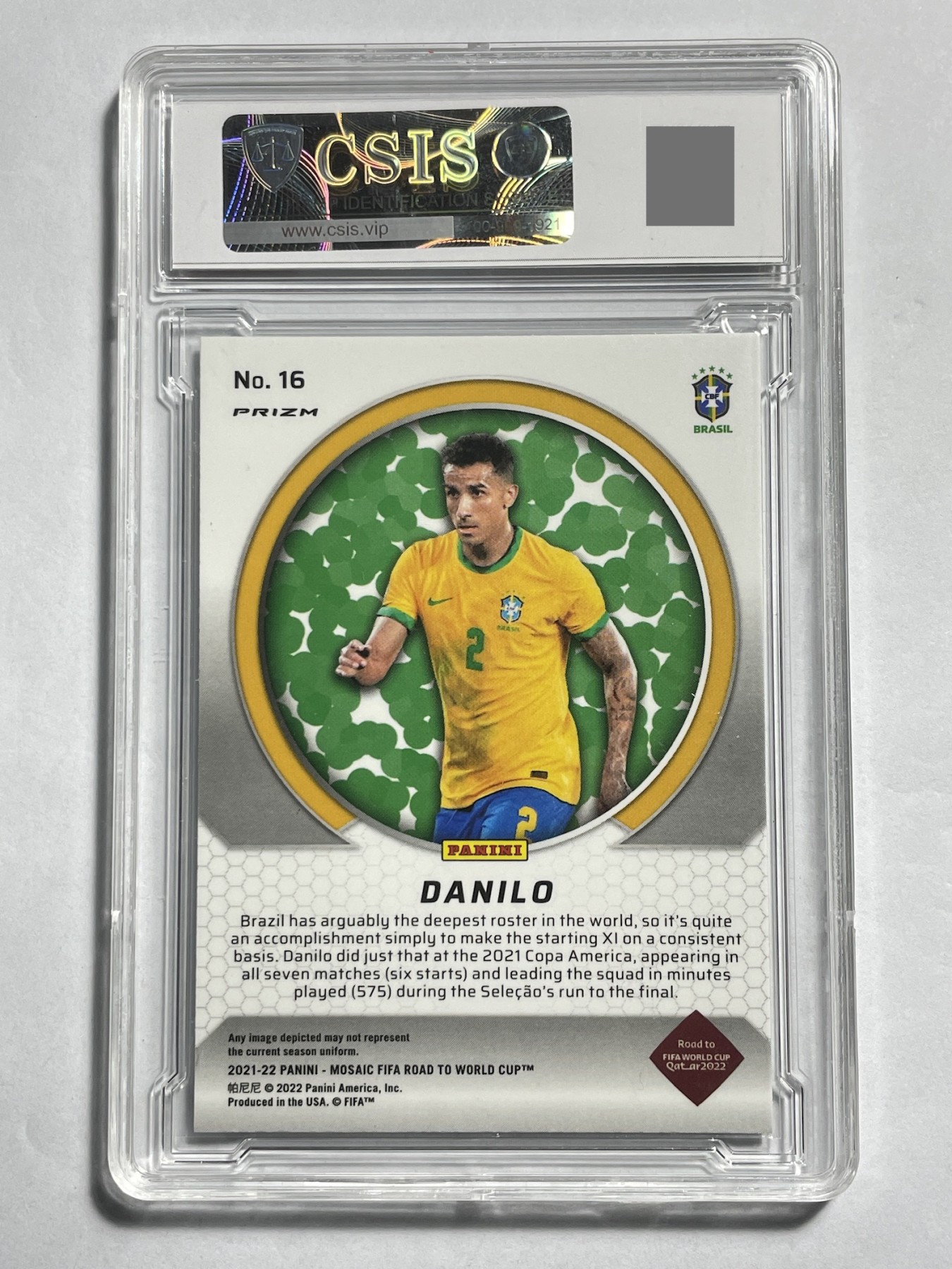 【德藏】·第4期 ·卡牌拍卖 -{ PTCG宝可梦，球星卡 } 全场包邮 2021-22 Panini 马赛克折射 世界杯之路 巴西 达尼洛 特卡  CSIS 9.5