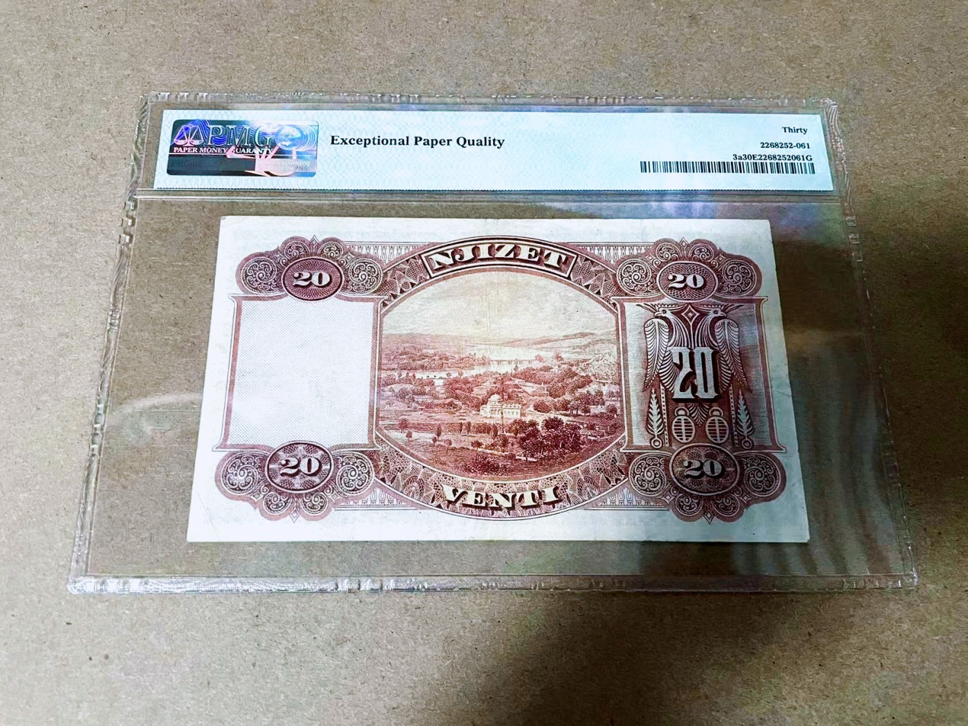 【Blue Auction】✨世界纸币精拍第373期【精】  【p3a 实钞原票少见 百年风云】阿尔巴尼亚 1926年20franka Ari PMG30EPQ 小国王 人像雕刻精美 背面大场景 