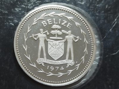 燕姐换藏第59拍 伯利兹1974年精制25分银币