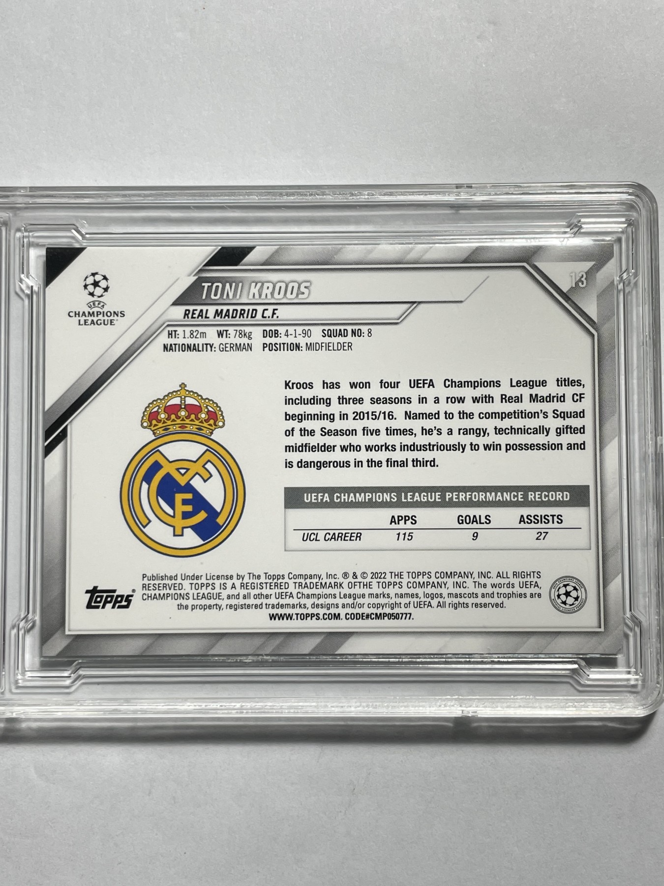 【德藏】·第4期 ·卡牌拍卖 -{ PTCG宝可梦，球星卡 } 全场包邮 2022 Topps 欧冠 皇家马德里 克罗斯 折射特卡 CSIS 9.5