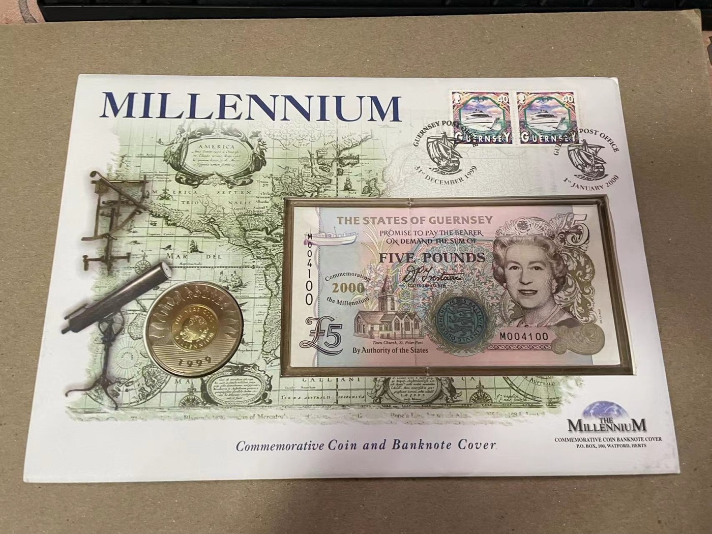 【Blue Auction】✨世界纸币精拍第373期【精】 【原装带册】根西 2000年5镑纪念钞 女王 全新UNC&纪念币一枚 册子状态如图