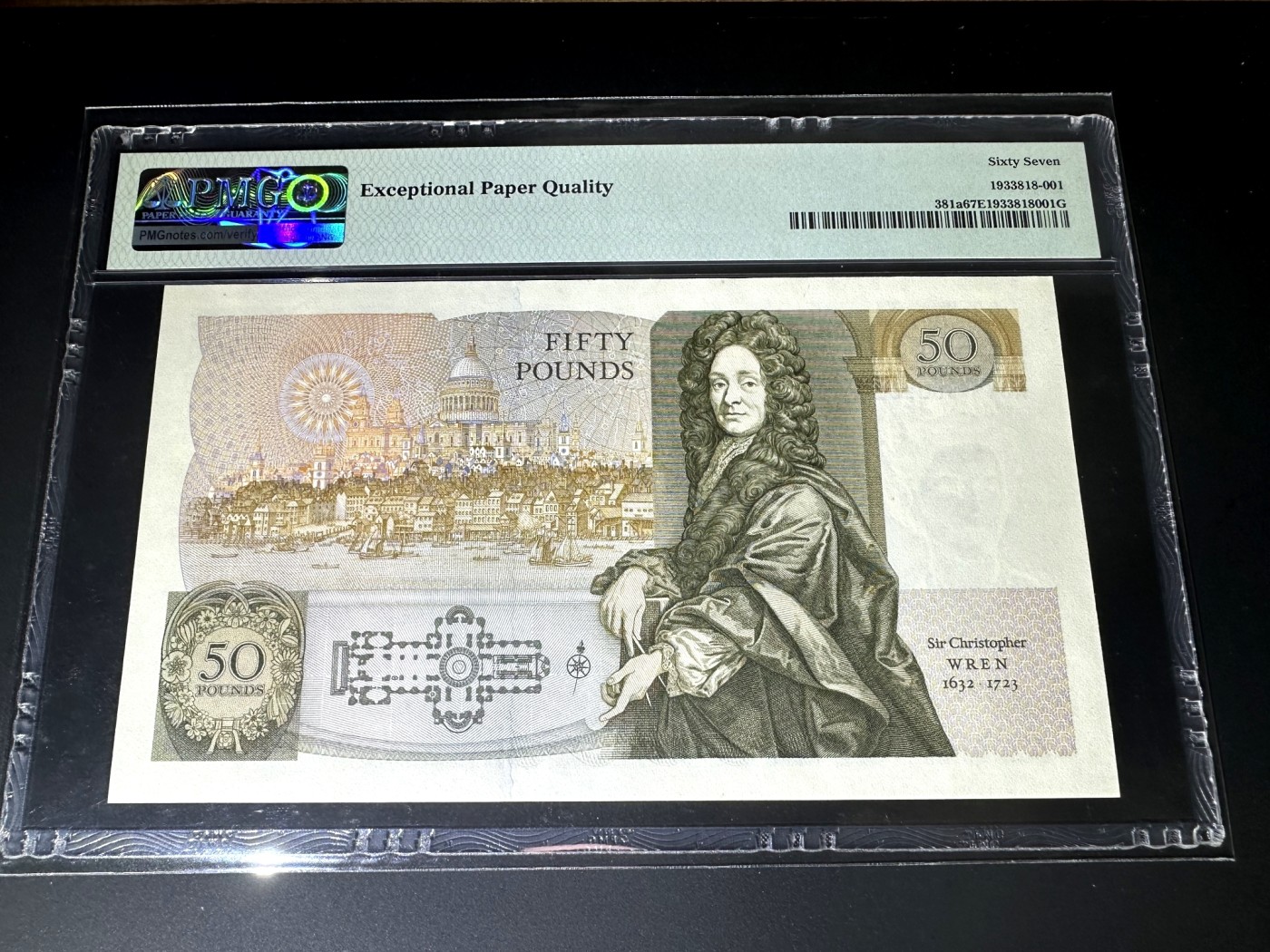 【Blue Auction】✨世界纸币精拍第373期【精】 【A01 数二002202靓号】英国 D序列初版 无金属线 1981-88年50镑 PMG67EPQ 高分 