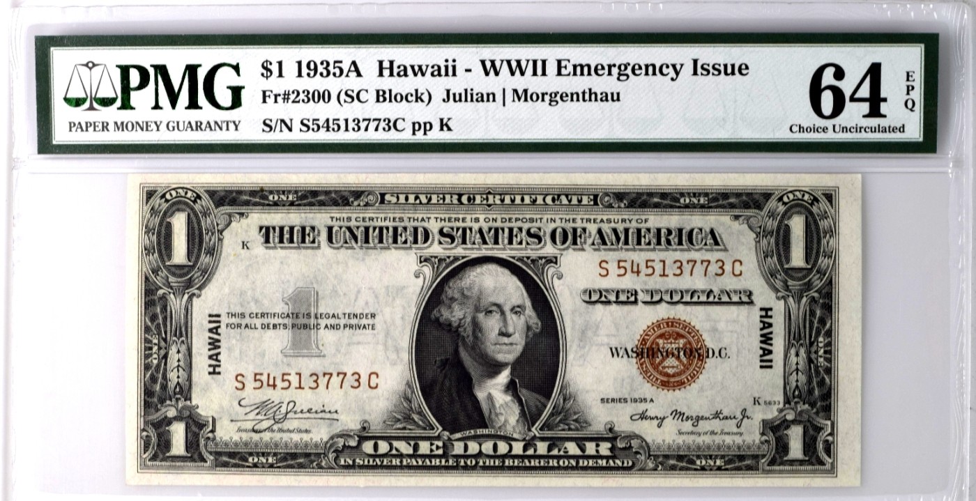 【Blue Auction】✨世界纸币精拍第373期【精】 美国 1935年1美金 夏威夷券 PMG64EPQ 