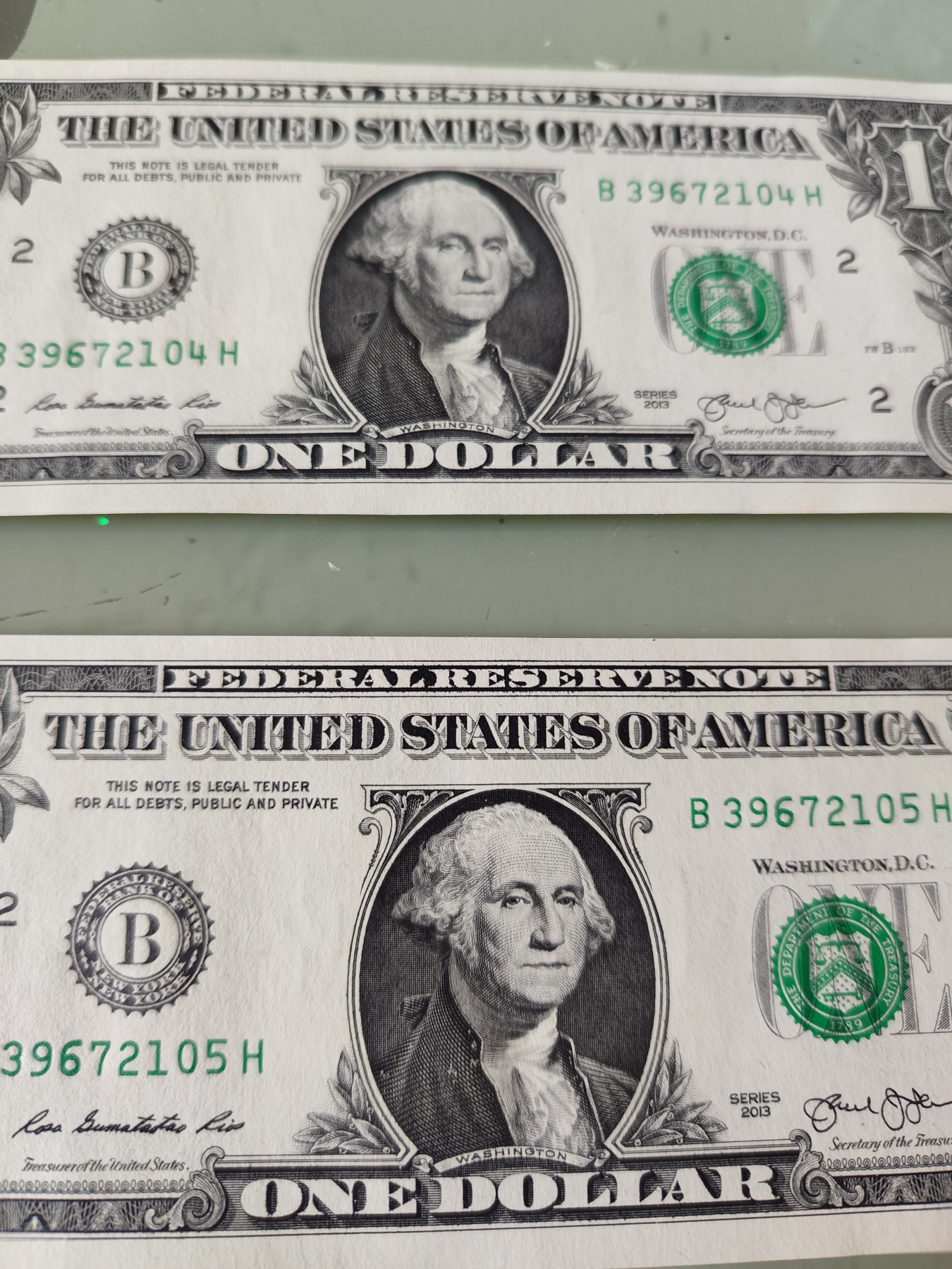 铜币 铜元 古钱币  银币 镍币 纸币 L9 如图  5张连号 美国2013年 B版 纸币 1圆纸钞