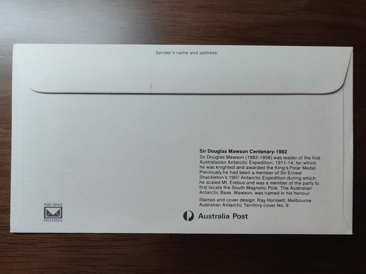 多国精美纪念封＆首日封第⑩场（0元起拍来捡漏） 澳大利亚南极领地1982 极地探险家莫森（2票全）
