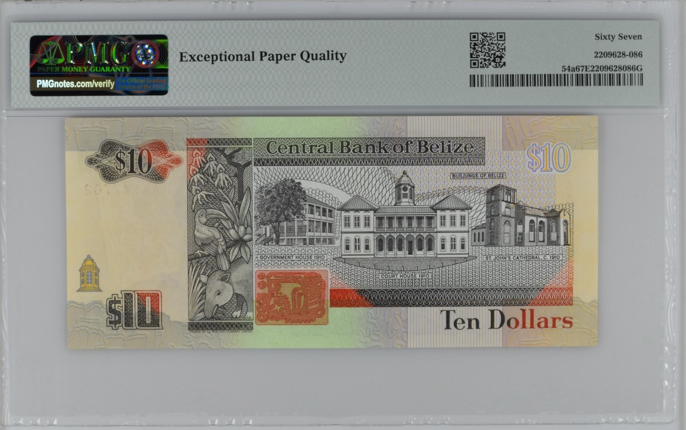 收藏联盟Quantum Auction 第291期拍卖  伯利兹1990年10元 PMG67 首发AA冠 稀少大长条版