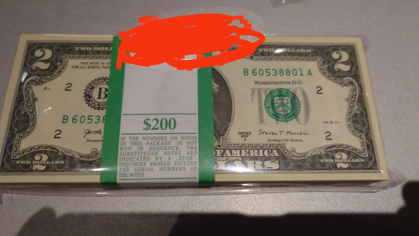 陆续更新【世界钱币】精选微拍第73期暨2023年第二十期 全新纸质裸钞低价起拍(第二场) 2017A版美国2美元 全程无47绝品百联8801号段 