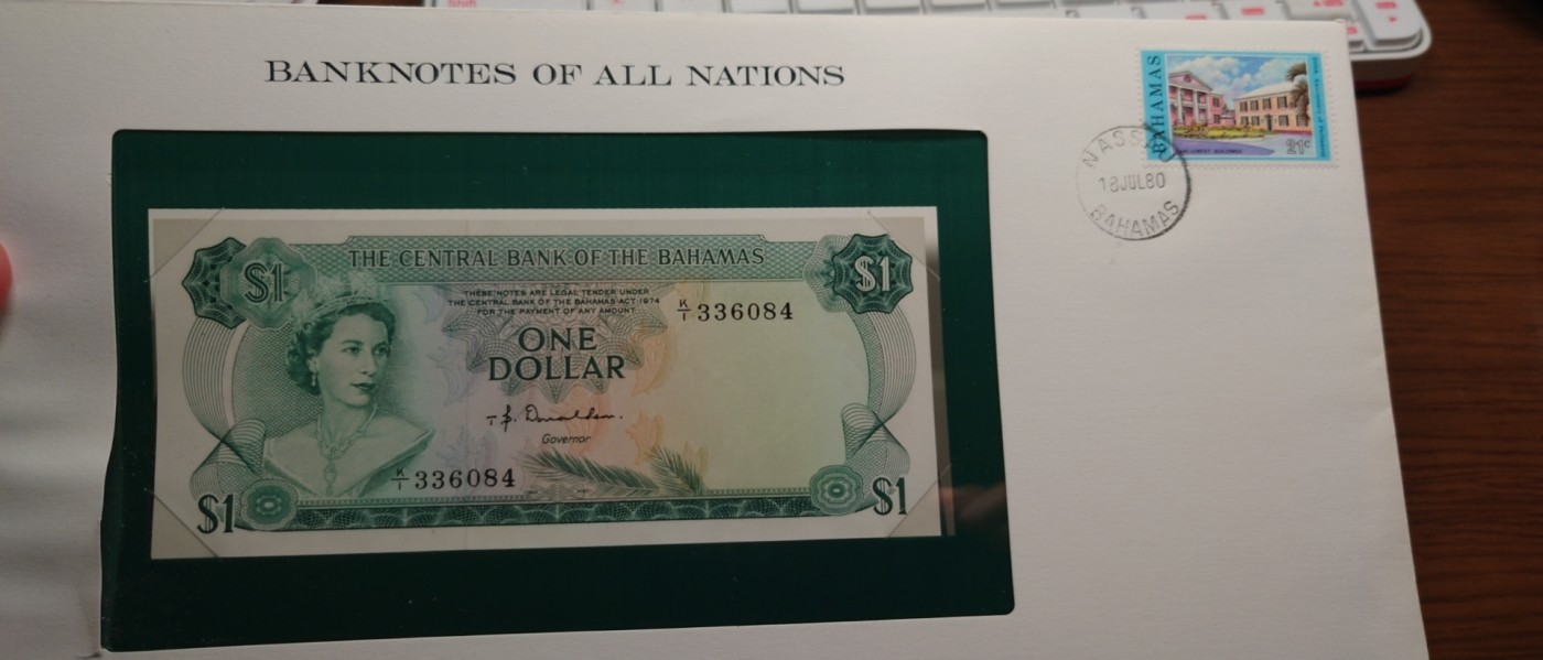 陆续更新【世界钱币】精选微拍第73期暨2023年第二十期 全新纸质裸钞低价起拍(第二场) 1974年巴哈马1元 富兰克林邮币封 全新
