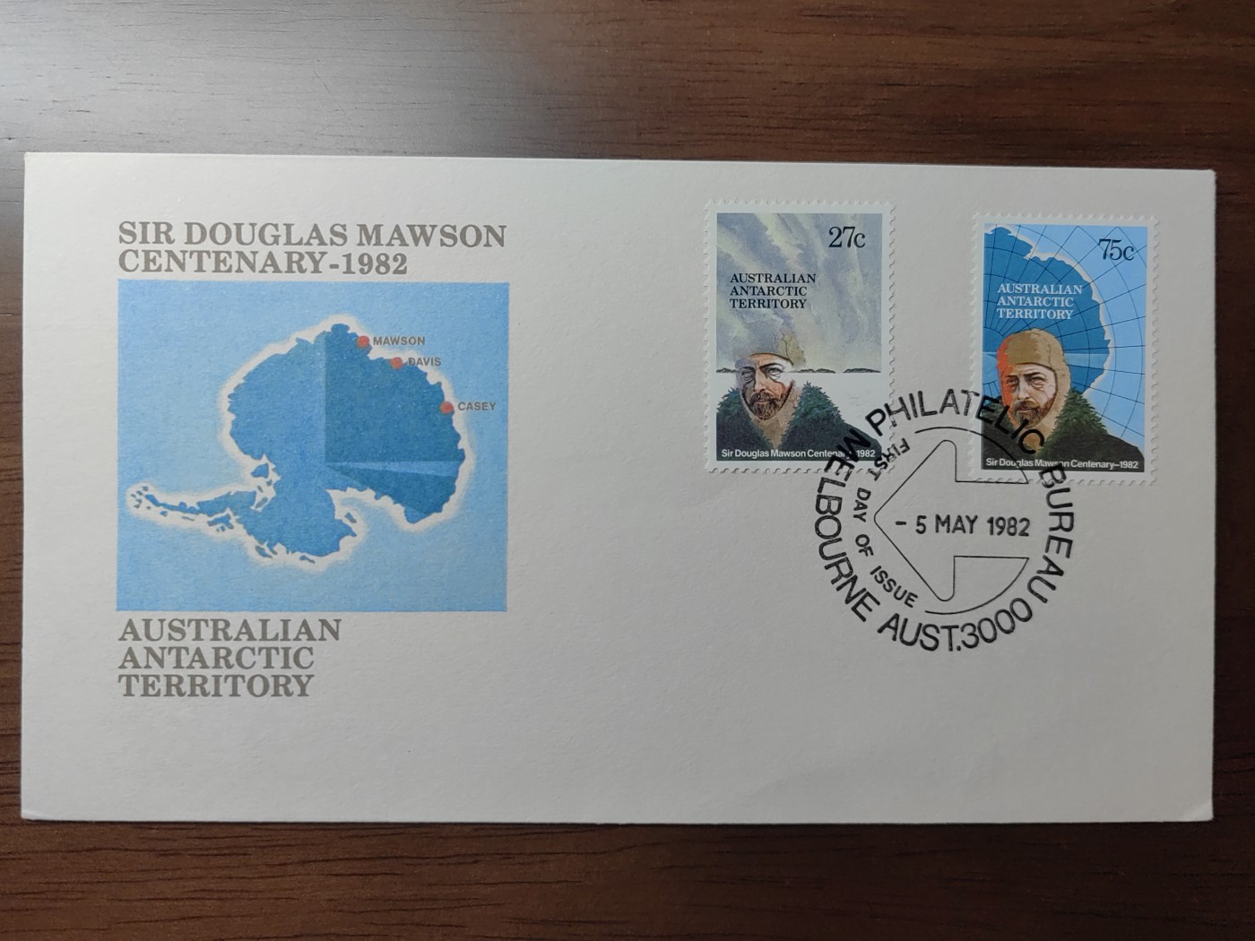 多国精美纪念封＆首日封第⑩场（0元起拍来捡漏） 澳大利亚南极领地1982 极地探险家莫森（2票全）