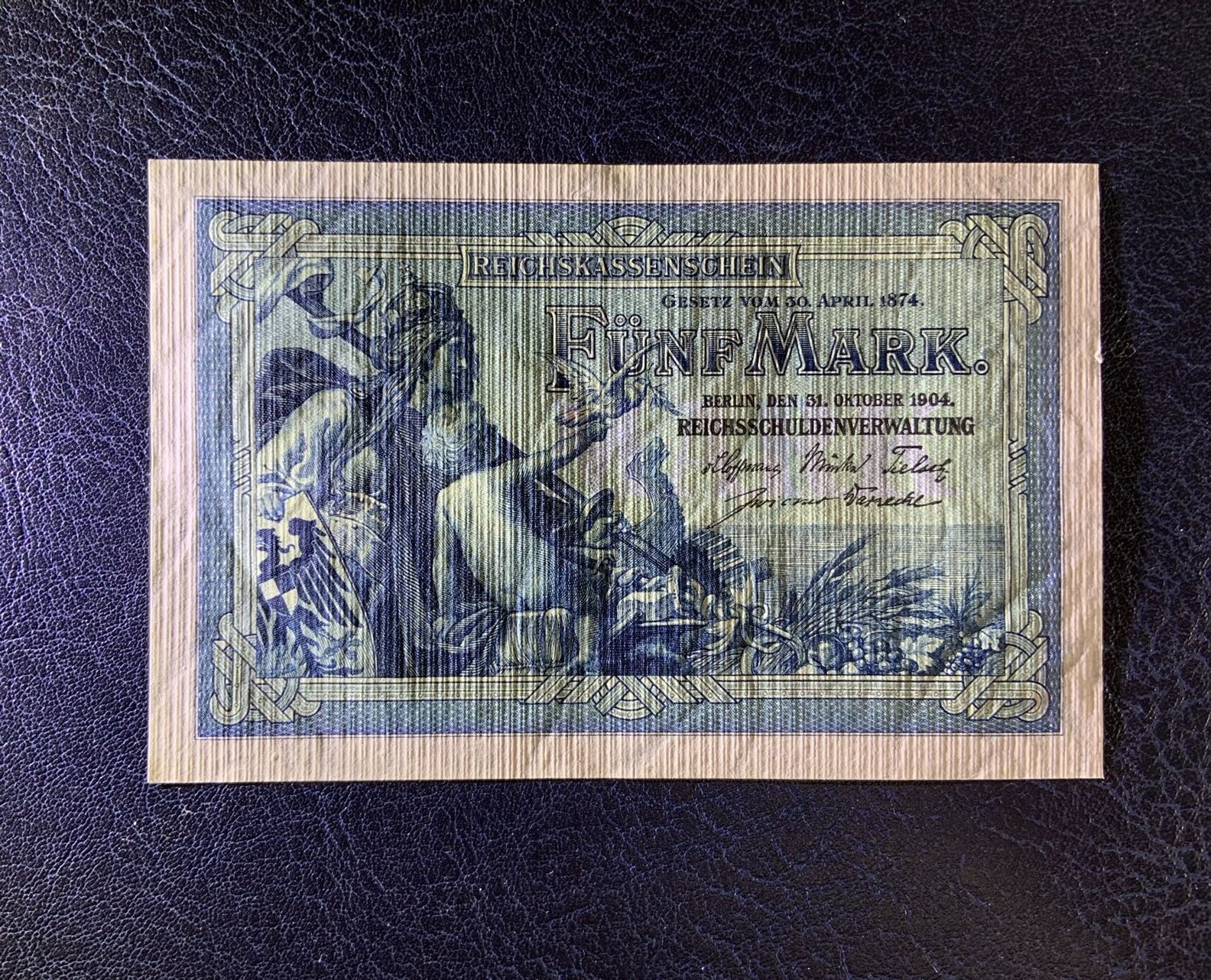 收藏联盟Quantum Auction 第291期拍卖  德国1904年5马克 品相UNC 首发A冠 乱蛇号无4 有个轻微点钞痕