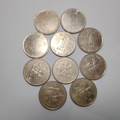240204 - 香港硬币紫荆花钱币壹圆港币硬币纪念币一组十枚年份随机
