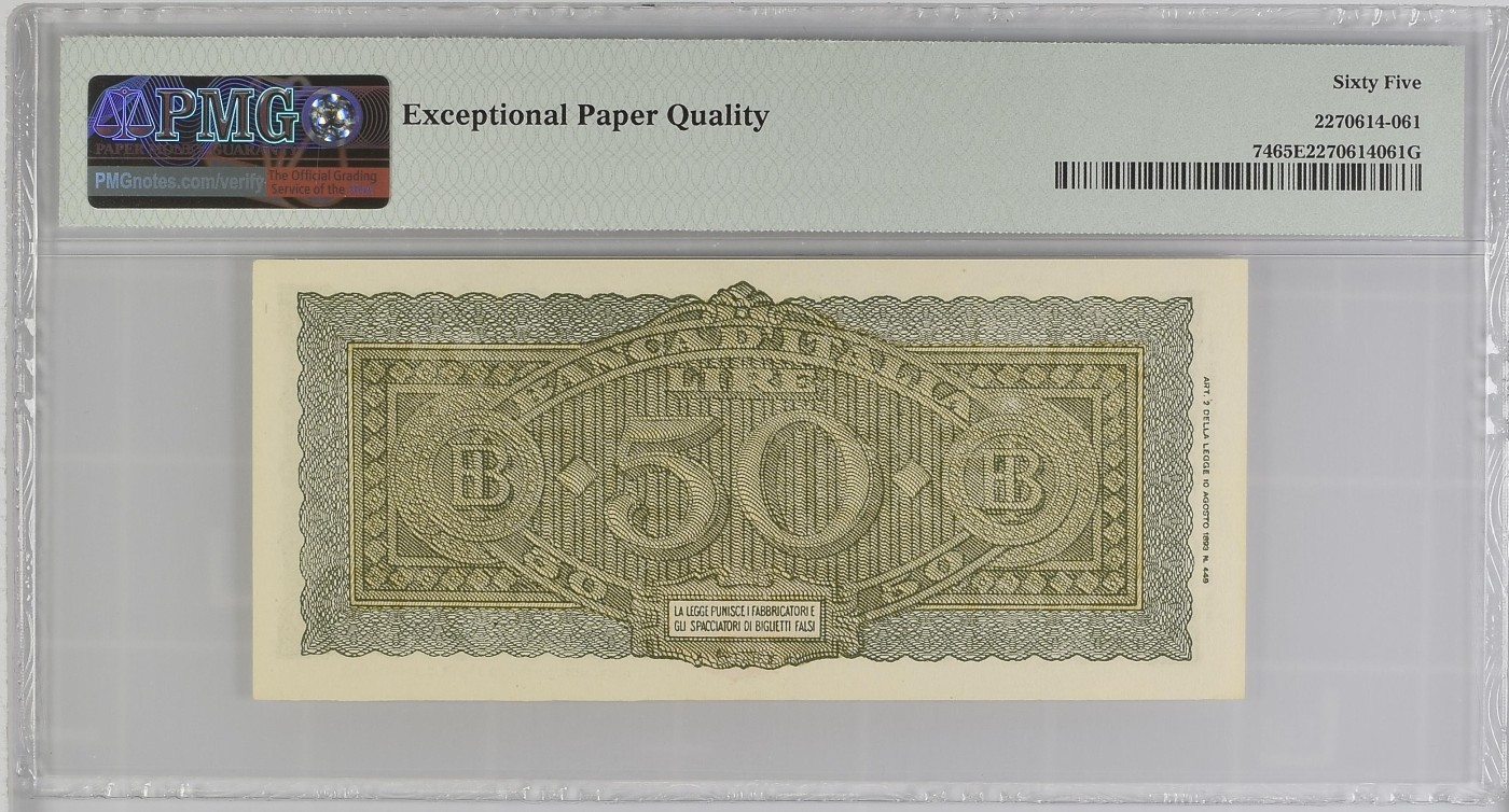 收藏联盟Quantum Auction 第291期拍卖  意大利1944年50里拉 PMG65 