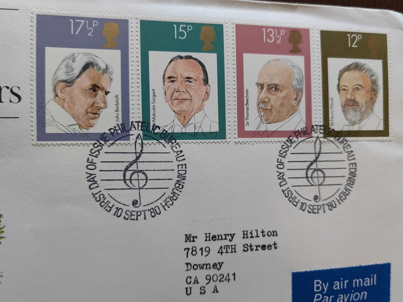 多国精美纪念封＆首日封第⑩场（0元起拍来捡漏） 英国1980年 英国指挥家4全 首日封