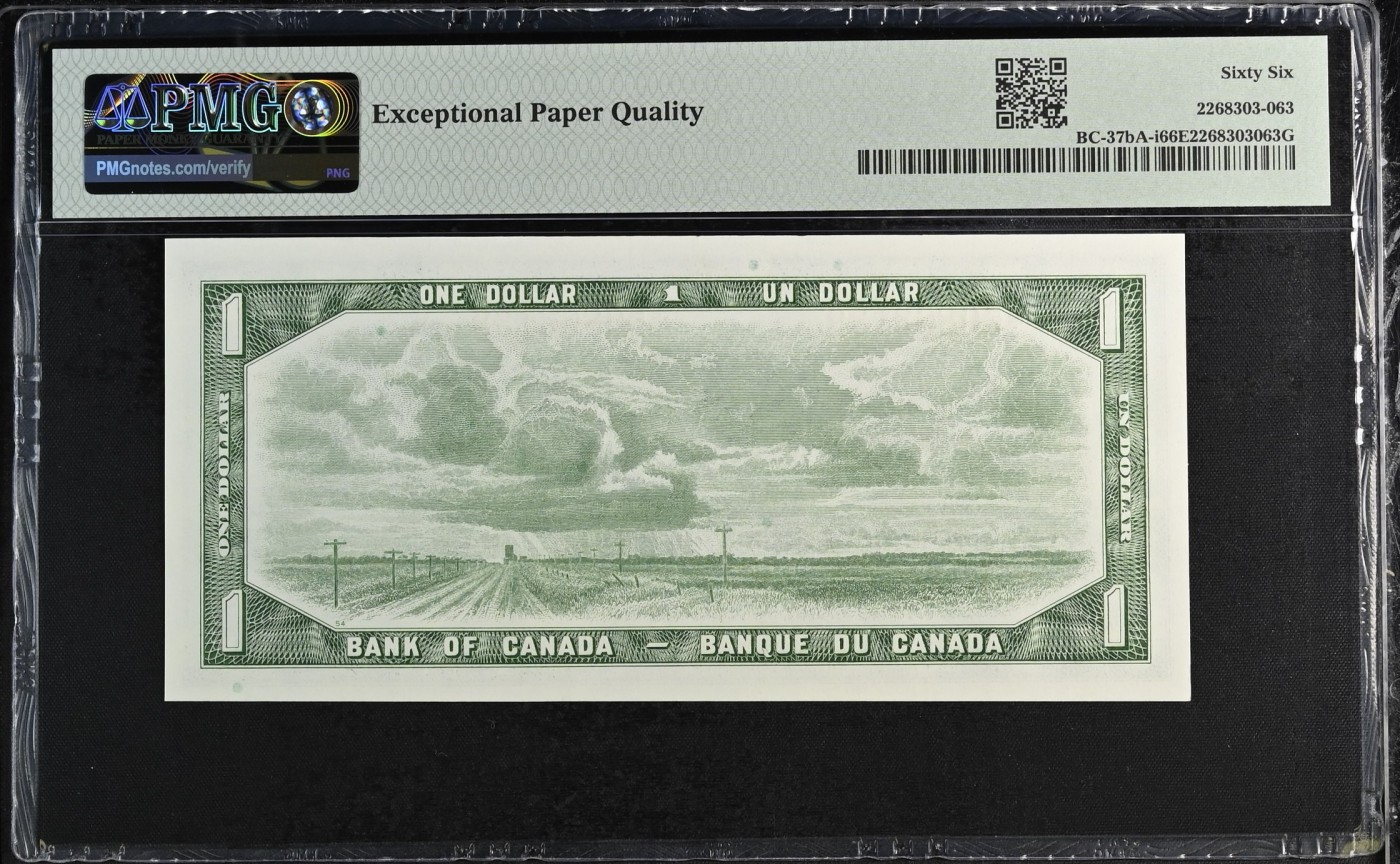 收藏联盟Quantum Auction 第291期拍卖  加拿大1954年1元 PMG66 稀少补号 号码无457