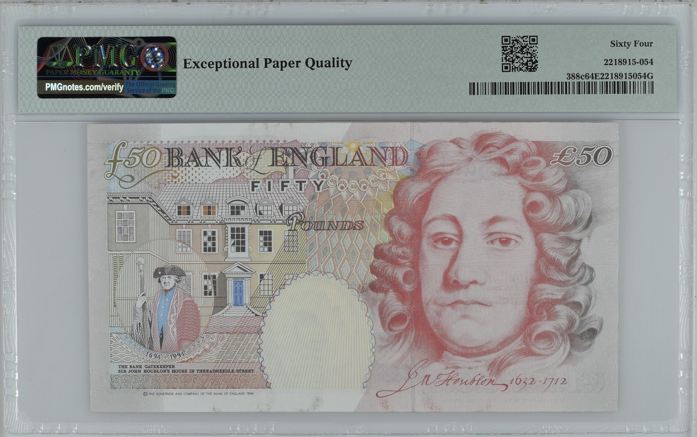 收藏联盟Quantum Auction 第291期拍卖  英国1994 (ND 2006)年50镑 PMG64e 豹子号999 号码无47