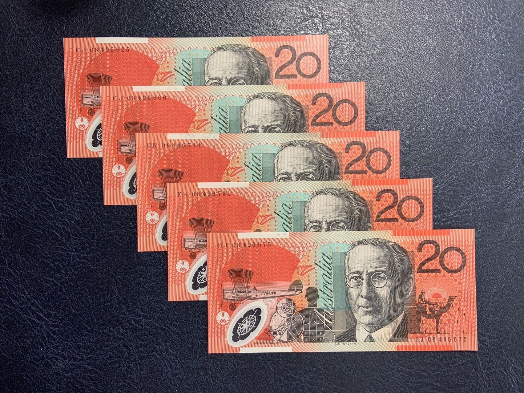 收藏联盟Quantum Auction 第291期拍卖  澳大利亚2008年20元5张 品相全新UNC 塑料币
