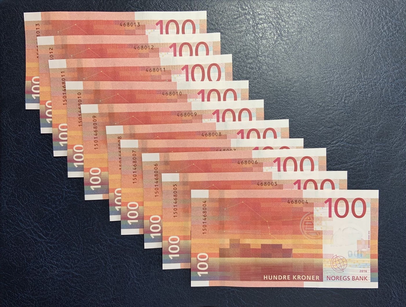 收藏联盟Quantum Auction 第291期拍卖  挪威2016年100克朗10连号 品相全新UNC    高克斯塔号维京船