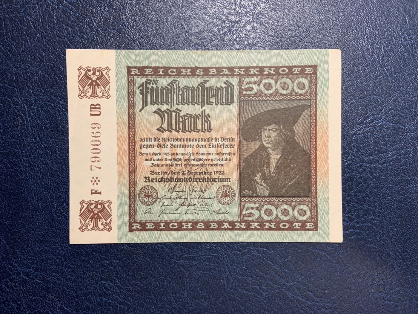 收藏联盟Quantum Auction 第291期拍卖  德国1922年5000马克 品相UNC- 稀少星补号 