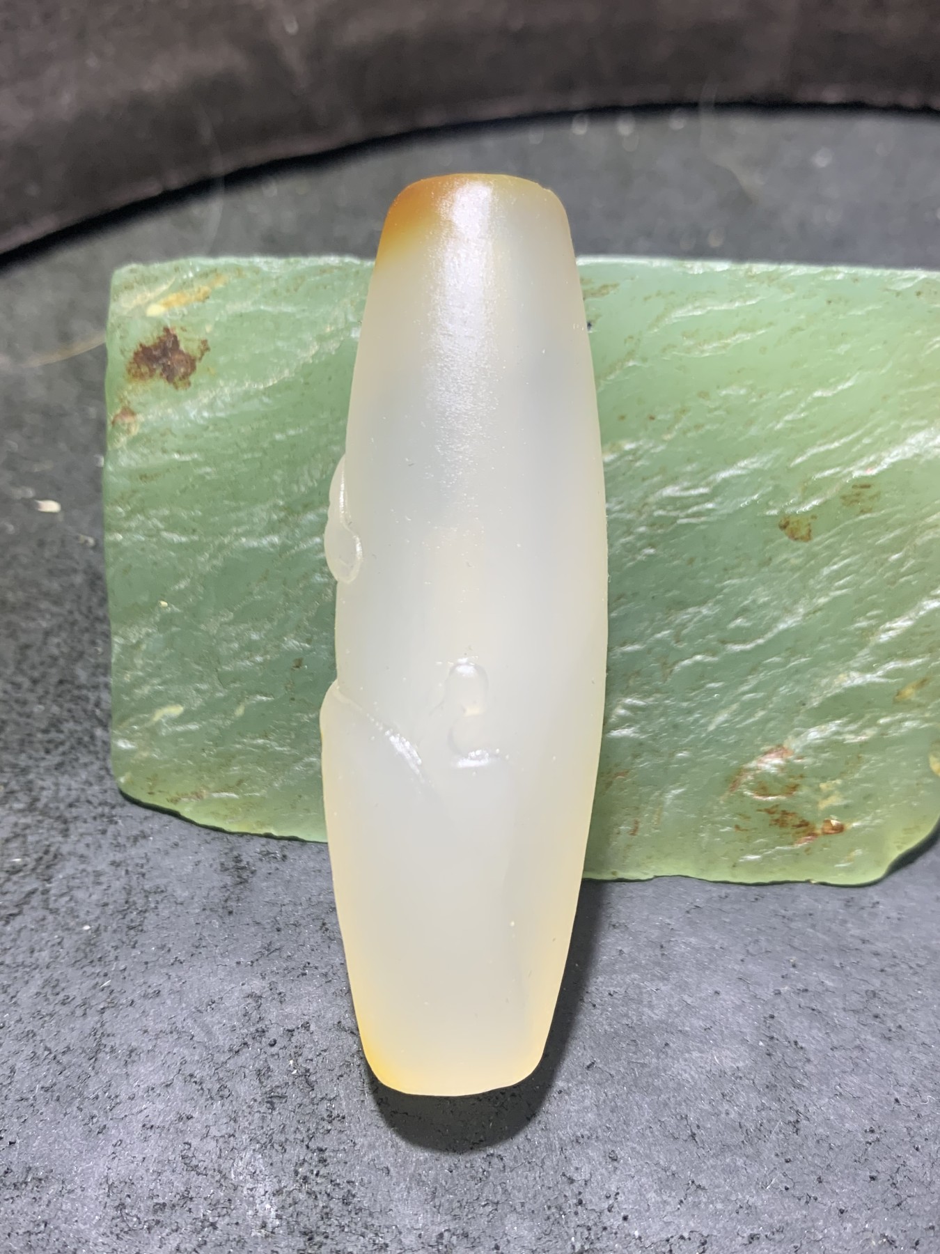 精美高玉化海洋玉髓手工雕刻一鹿向佛大桶珠一个！