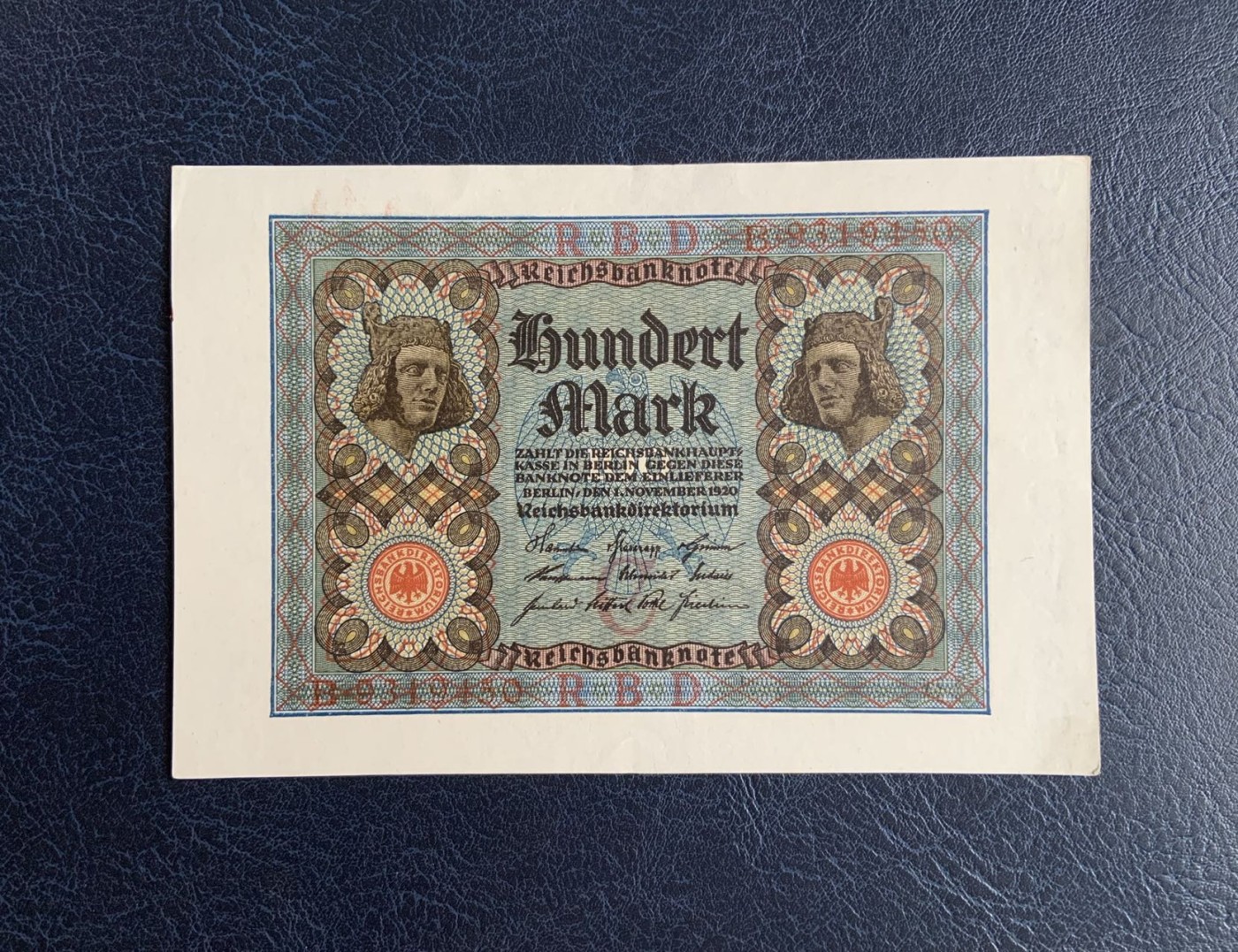 收藏联盟Quantum Auction 第291期拍卖  德国1920名100马克 品相UNC 边角有瑕疵 红色库印大票幅 