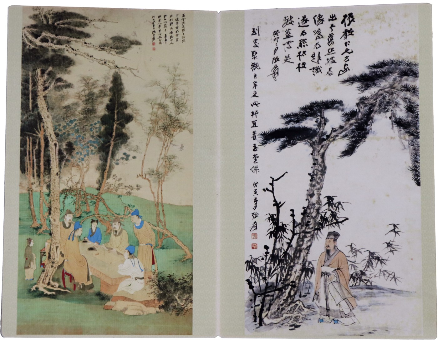 华宇2023夏季拍卖会-文献专场 民国张大千人物彩色画册一本，尺寸：27.5×17.5cm
张大千（1899年5月10日—1983年4月2日），四川省内江市人，原名正权，后改名爰，字季爰，号大千，别号大千居士、下里港人，斋名大风堂，中国近现代国画家，景星学社社员。代表作品《荷花图》《爱痕湖》《长江万里图》《秋曦图》等。