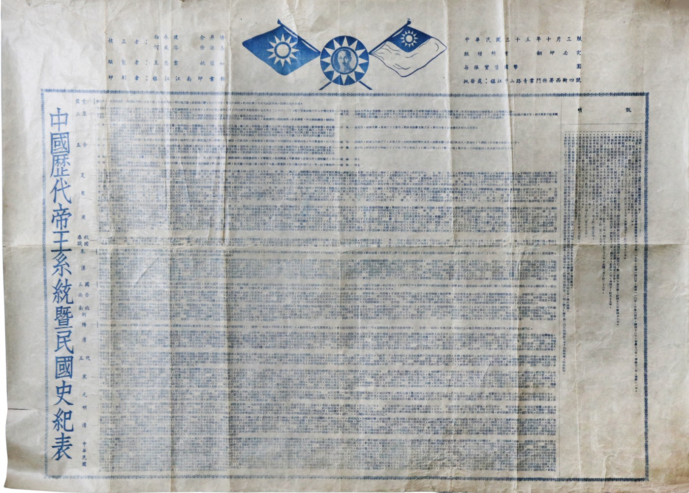 华宇2023夏季拍卖会-文献专场 中国历代帝王系统暨明国史记表（1946），尺寸：26.5×55cm