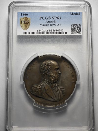 【德藏】世界币章拍卖第43期（全场顺丰包邮） - 1866年 奥地利冯.特格特霍夫纪念大铜章 PCGS SP63