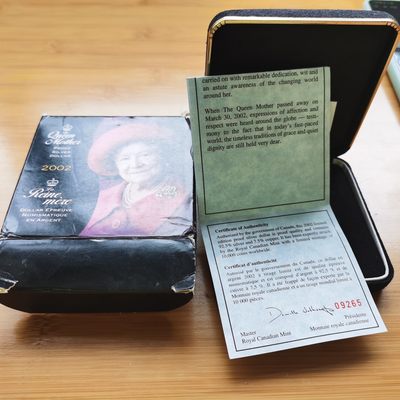 道一币馆币章第十三场（国庆出去下4号回来后发） - 原盒证 加拿大2002年王太后逝世1元精制纪念银币