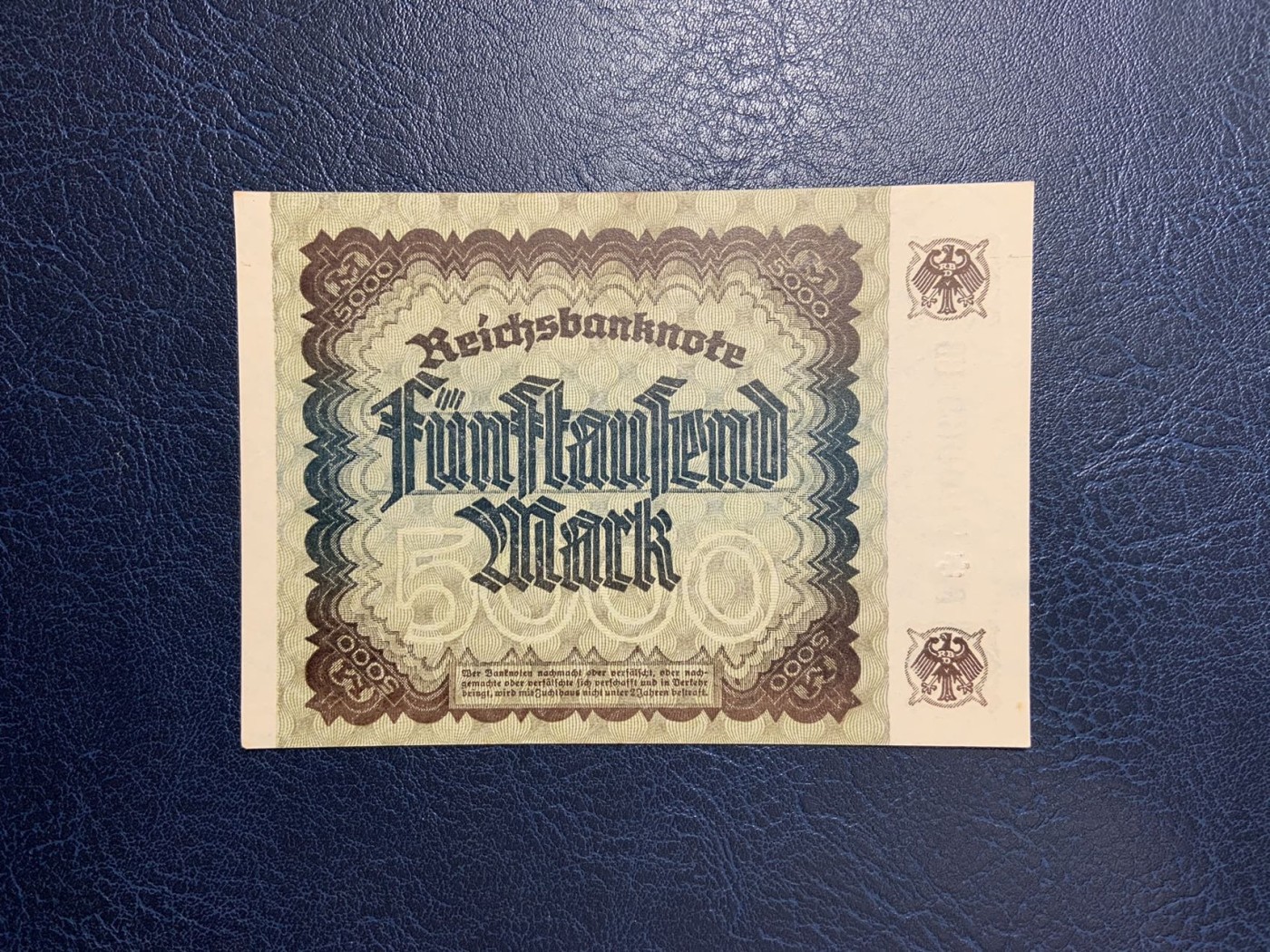 收藏联盟Quantum Auction 第291期拍卖  德国1922年5000马克 品相UNC- 稀少星补号 