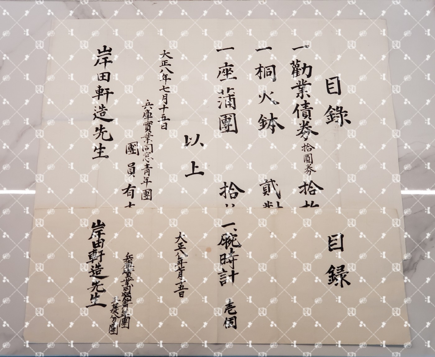 🤔经典时尚给钱就麦系列专场① 岸田轩造【作家 “新兴生活运动”主导者 佐藤新兴生活馆（现日本生活协会）创办人兼常务理事 兵库县神户市兵库实业补习学校校长 财团法人修养团兵库县联合会长&团员总代】 兵库县实业同窗青年团三菱分团赏物目录