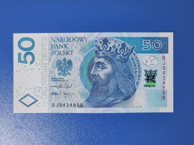 港、澳、台、中外钞、流水签、机签、箱包单、靓号专场第35期 - 波兰 2017年50兹罗提 纸钞 豹子号888 BJ9434888 UNC一张/如图
