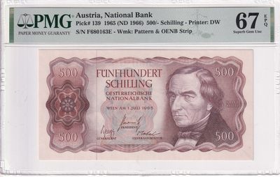乐淘淘纸币粉丝返利场 第21期 本店粉丝每张纸币返利五元！ - 【F680163E】奥地利1965年纸币 500先令 PMG67EPQ 亚军分